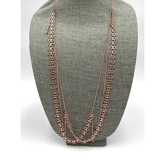 LUV AJ Necklace Rose Gold Tone Asymmetrical Long Two Strands 35”+3” - Picture 2 of 10